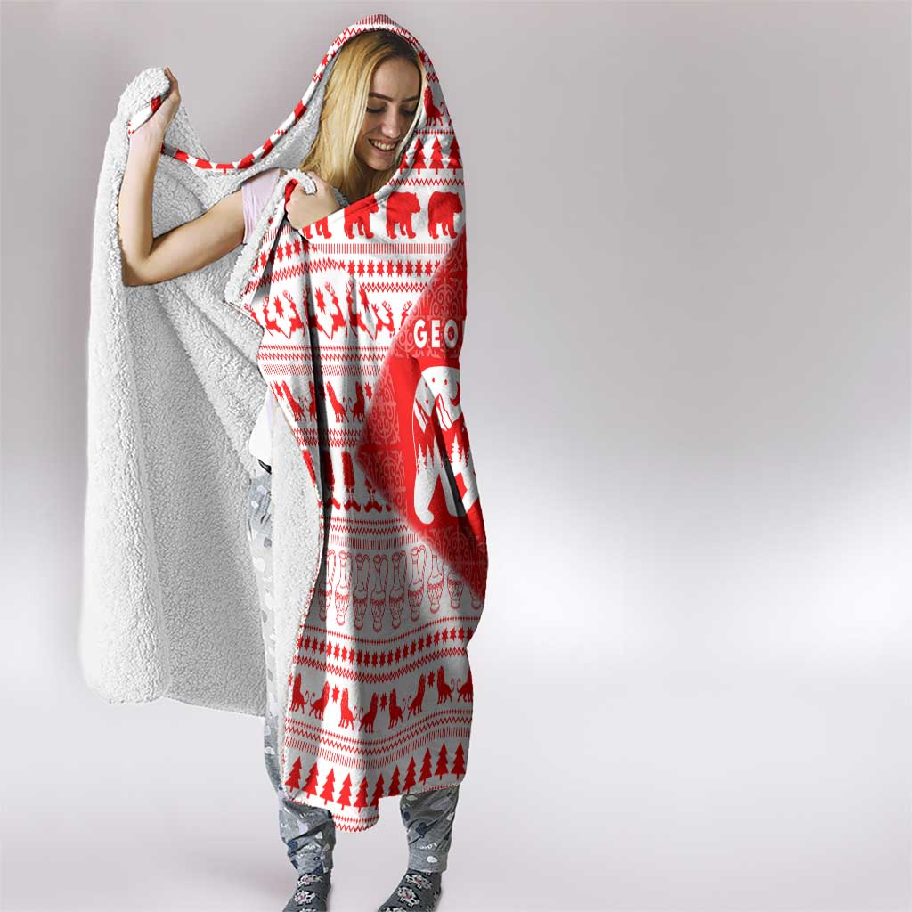 Georgia Christmas Hooded Blanket with Bear Mountains Forest Pattern and Traditional Georgian Design - Wonder Print Shop