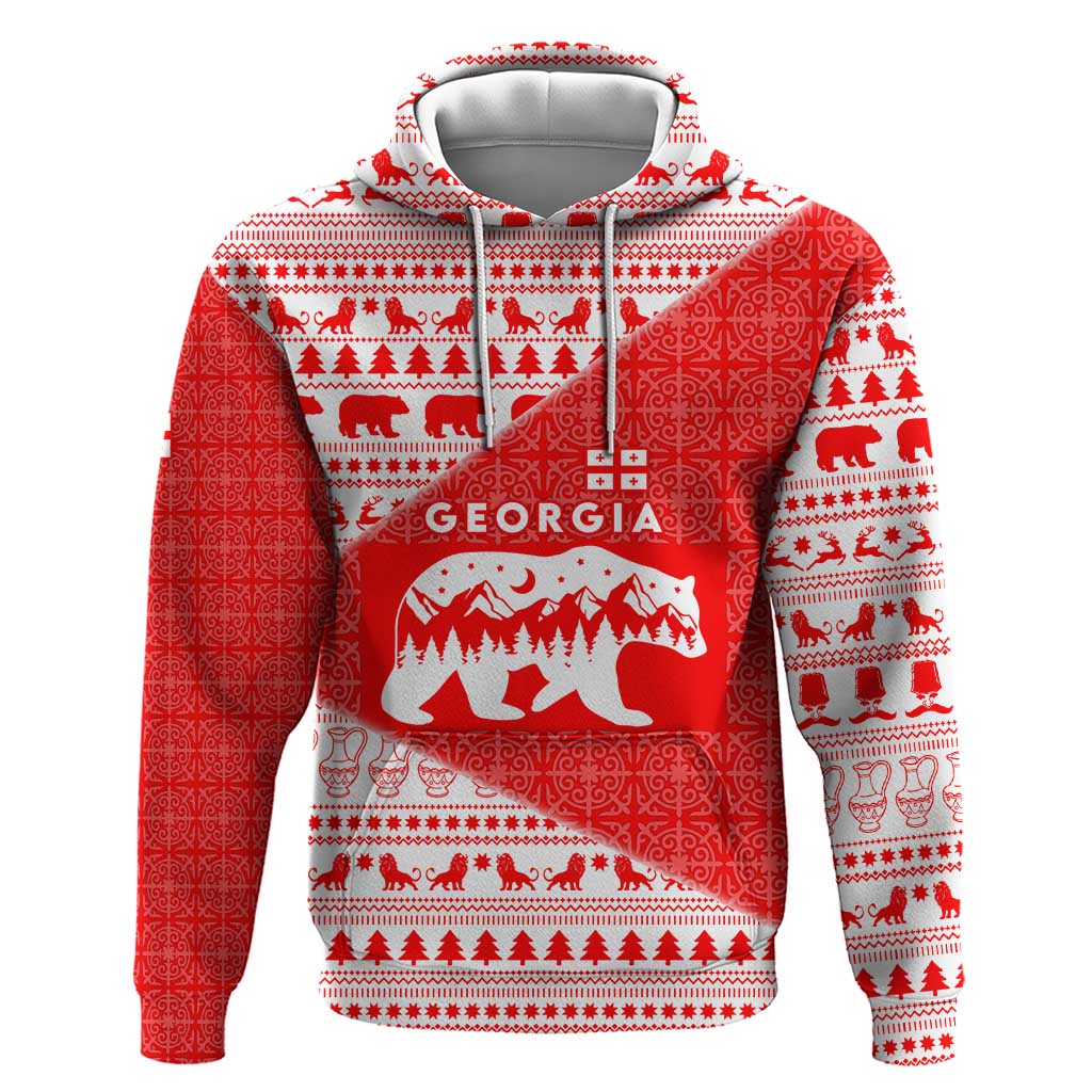 Georgia Christmas Hoodie with Bear Mountains Forest Pattern and Traditional Georgian Design - Wonder Print Shop