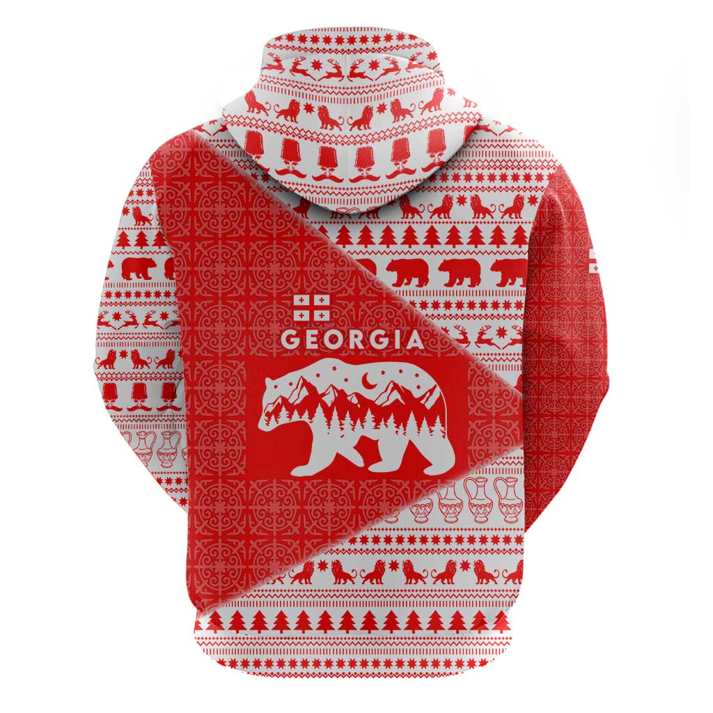 Georgia Christmas Hoodie with Bear Mountains Forest Pattern and Traditional Georgian Design - Wonder Print Shop