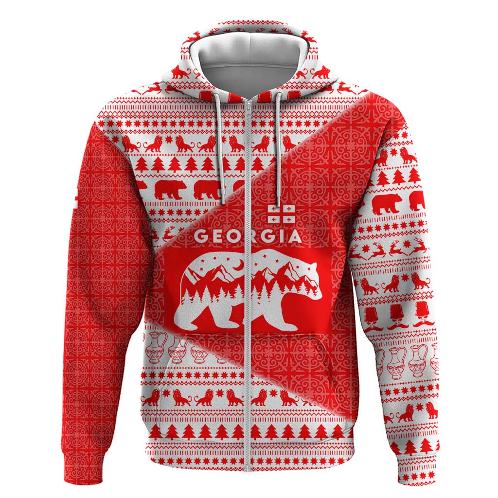 Georgia Christmas Hoodie with Bear Mountains Forest Pattern and Traditional Georgian Design - Wonder Print Shop