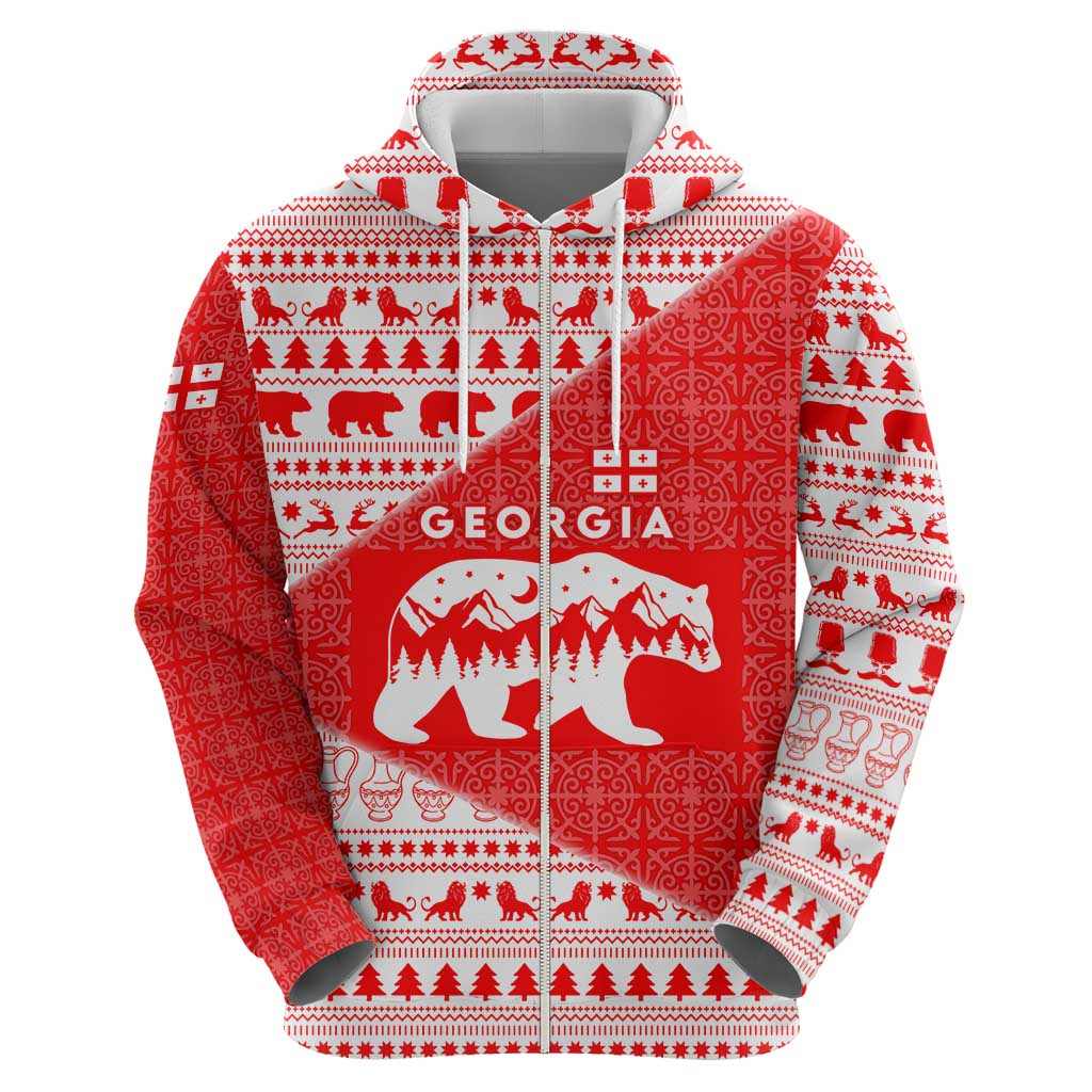 Georgia Christmas Hoodie with Bear Mountains Forest Pattern and Traditional Georgian Design - Wonder Print Shop