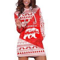 Georgia Christmas Hoodie Dress with Bear Mountains Forest Pattern and Traditional Georgian Design - Wonder Print Shop