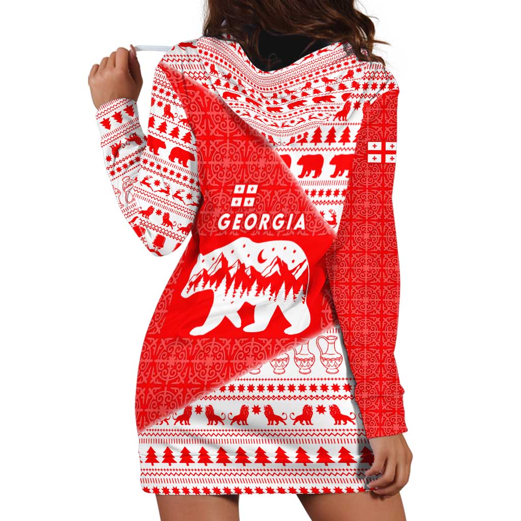 Georgia Christmas Hoodie Dress with Bear Mountains Forest Pattern and Traditional Georgian Design - Wonder Print Shop