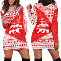 Georgia Christmas Hoodie Dress with Bear Mountains Forest Pattern and Traditional Georgian Design - Wonder Print Shop