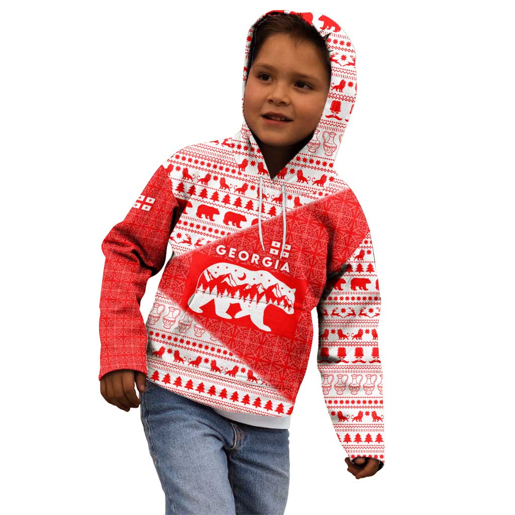 Georgia Christmas Kid Hoodie with Bear Mountains Forest Pattern and Traditional Georgian Design - Wonder Print Shop