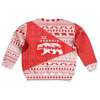 Georgia Christmas Kid Ugly Christmas Sweater with Bear Mountains Forest Pattern and Traditional Georgian Design - Wonder Print Shop