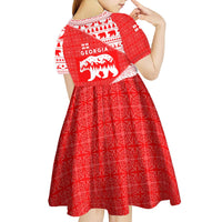 Georgia Christmas Kid Short Sleeve Dress with Bear Mountains Forest Pattern and Traditional Georgian Design - Wonder Print Shop