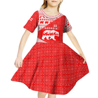 Georgia Christmas Kid Short Sleeve Dress with Bear Mountains Forest Pattern and Traditional Georgian Design - Wonder Print Shop