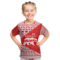 Georgia Christmas Kid T Shirt with Bear Mountains Forest Pattern and Traditional Georgian Design - Wonder Print Shop