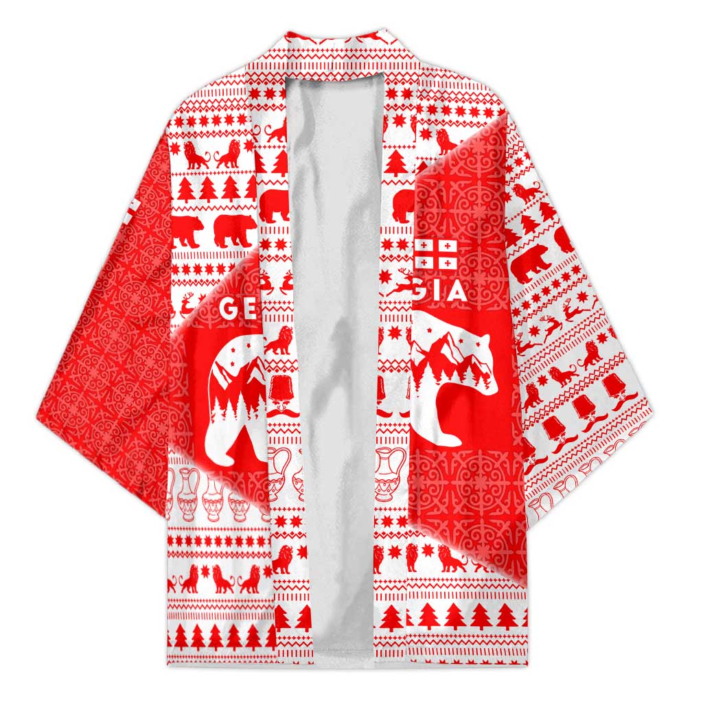 Georgia Christmas Kimono with Bear Mountains Forest Pattern and Traditional Georgian Design - Wonder Print Shop