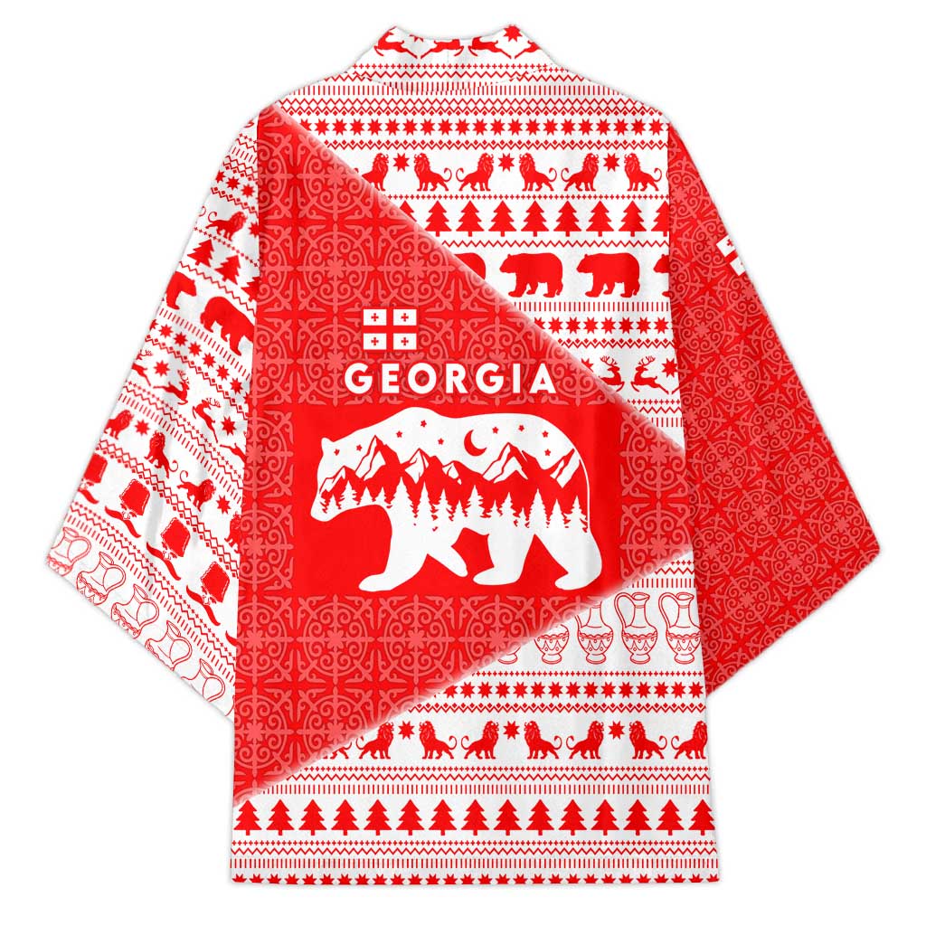 Georgia Christmas Kimono with Bear Mountains Forest Pattern and Traditional Georgian Design - Wonder Print Shop