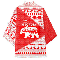 Georgia Christmas Kimono with Bear Mountains Forest Pattern and Traditional Georgian Design - Wonder Print Shop