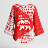 Georgia Christmas Kimono Sleeve Blouse with Bear Mountains Forest Pattern and Traditional Georgian Design - Wonder Print Shop