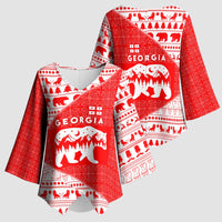 Georgia Christmas Kimono Sleeve Blouse with Bear Mountains Forest Pattern and Traditional Georgian Design - Wonder Print Shop