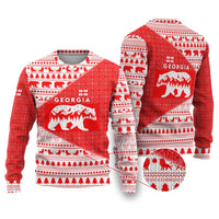 Georgia Christmas Ugly Christmas Sweater with Bear Mountains Forest Pattern and Traditional Georgian Design - Wonder Print Shop