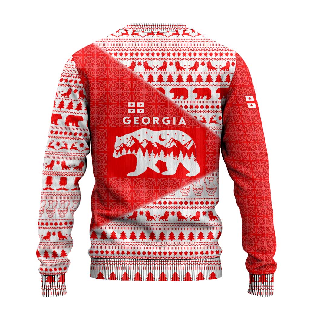 Georgia Christmas Ugly Christmas Sweater with Bear Mountains Forest Pattern and Traditional Georgian Design - Wonder Print Shop