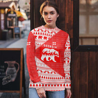 Georgia Christmas Ugly Christmas Sweater with Bear Mountains Forest Pattern and Traditional Georgian Design - Wonder Print Shop