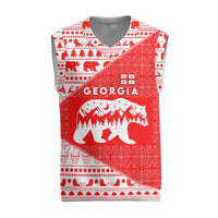 Georgia Christmas Knitted V-Neck Vest with Bear Mountains Forest Pattern and Traditional Georgian Design - Wonder Print Shop