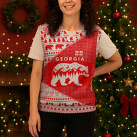 Georgia Christmas Knitted V-Neck Vest with Bear Mountains Forest Pattern and Traditional Georgian Design - Wonder Print Shop