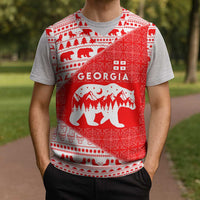 Georgia Christmas Knitted V-Neck Vest with Bear Mountains Forest Pattern and Traditional Georgian Design - Wonder Print Shop