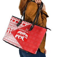 Georgia Christmas Leather Tote Bag with Bear Mountains Forest Pattern and Traditional Georgian Design - Wonder Print Shop