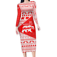 Georgia Christmas Long Sleeve Bodycon Dress with Bear Mountains Forest Pattern and Traditional Georgian Design - Wonder Print Shop