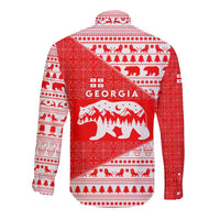 Georgia Christmas Long Sleeve Button Shirt with Bear Mountains Forest Pattern and Traditional Georgian Design - Wonder Print Shop