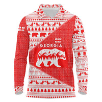 Georgia Christmas Long Sleeve Polo Shirt with Bear Mountains Forest Pattern and Traditional Georgian Design - Wonder Print Shop