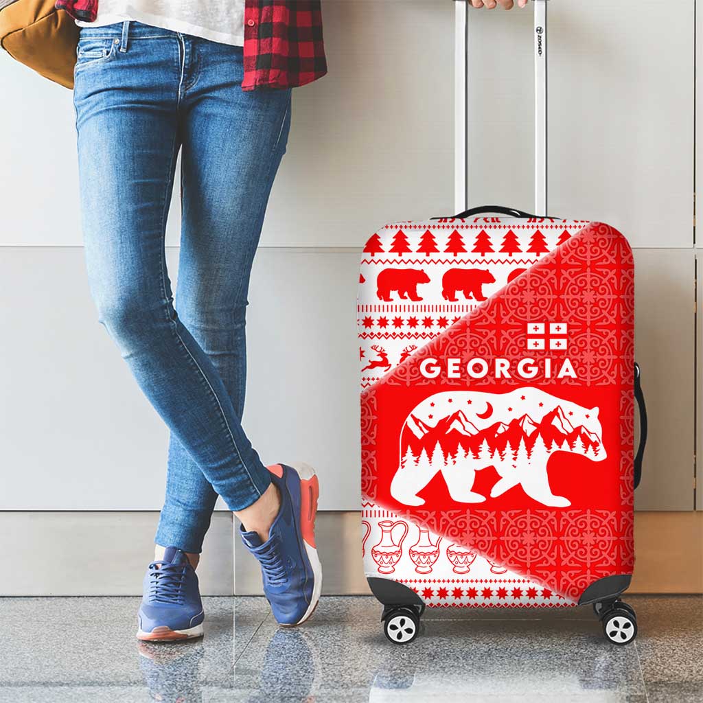 Georgia Christmas Luggage Cover with Bear Mountains Forest Pattern and Traditional Georgian Design - Wonder Print Shop