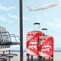 Georgia Christmas Luggage Cover with Bear Mountains Forest Pattern and Traditional Georgian Design - Wonder Print Shop