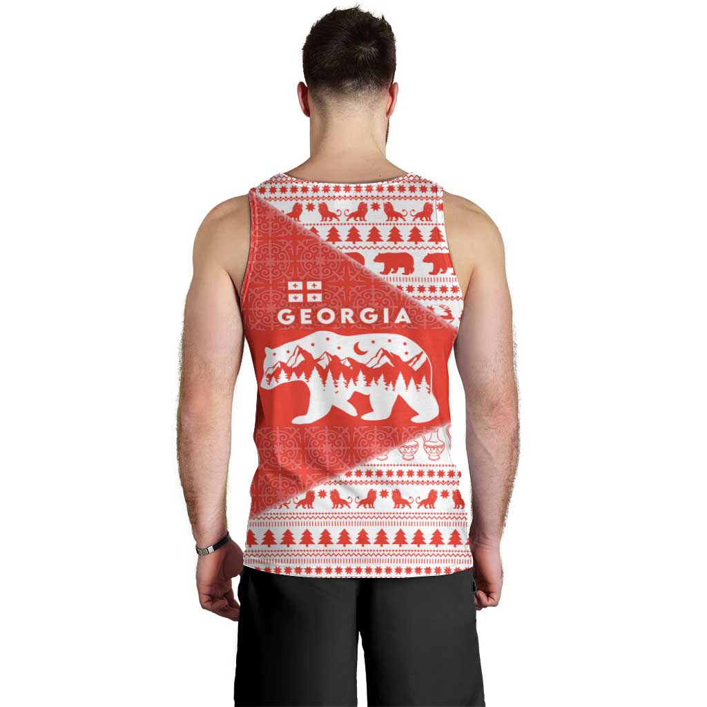 Georgia Christmas Men Tank Top with Bear Mountains Forest Pattern and Traditional Georgian Design - Wonder Print Shop