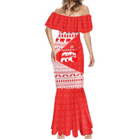 Georgia Christmas Mermaid Dress with Bear Mountains Forest Pattern and Traditional Georgian Design - Wonder Print Shop