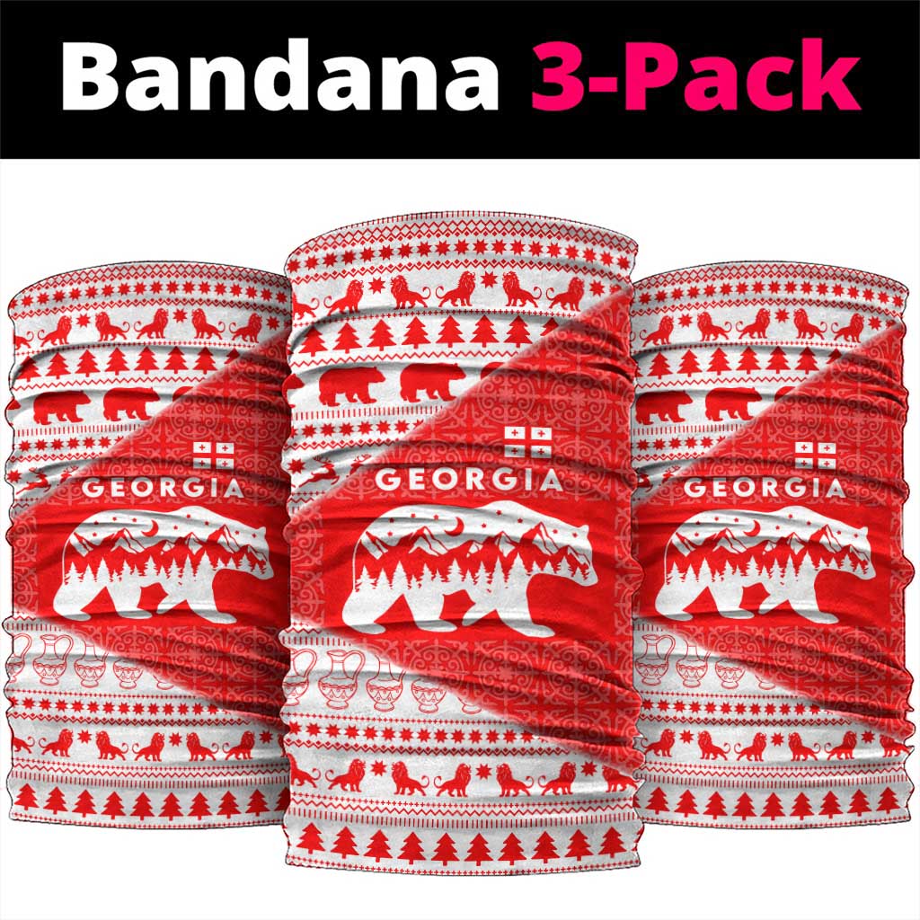 Georgia Christmas Neck Gaiter with Bear Mountains Forest Pattern and Traditional Georgian Design - Wonder Print Shop