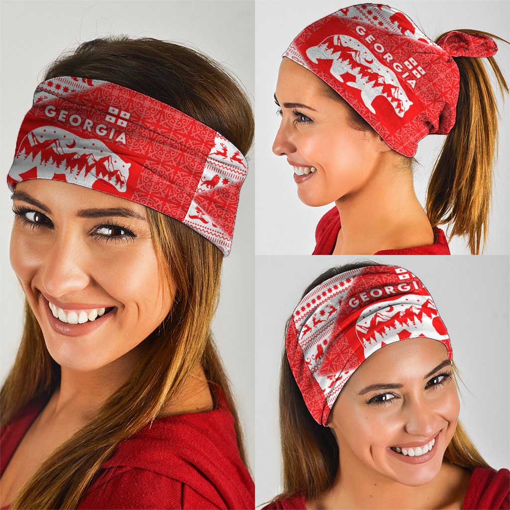 Georgia Christmas Neck Gaiter with Bear Mountains Forest Pattern and Traditional Georgian Design - Wonder Print Shop