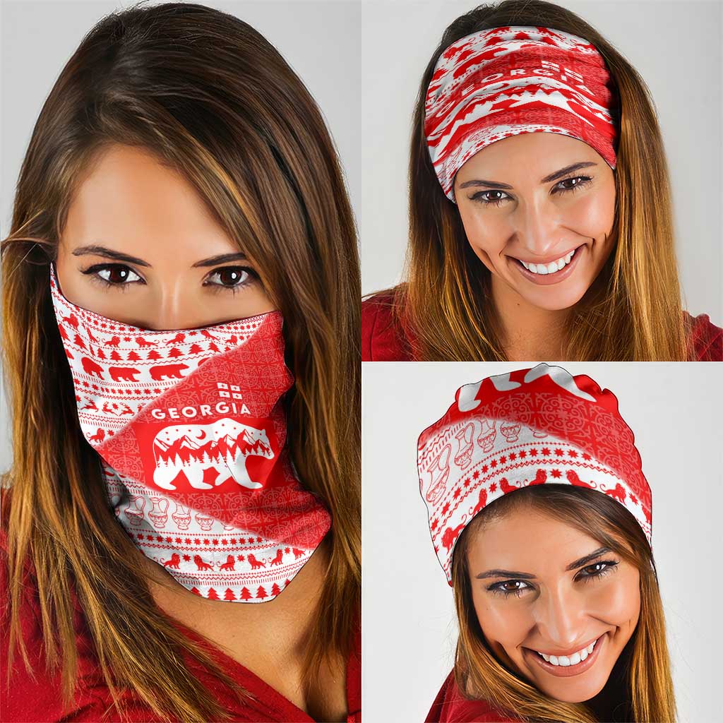 Georgia Christmas Neck Gaiter with Bear Mountains Forest Pattern and Traditional Georgian Design - Wonder Print Shop