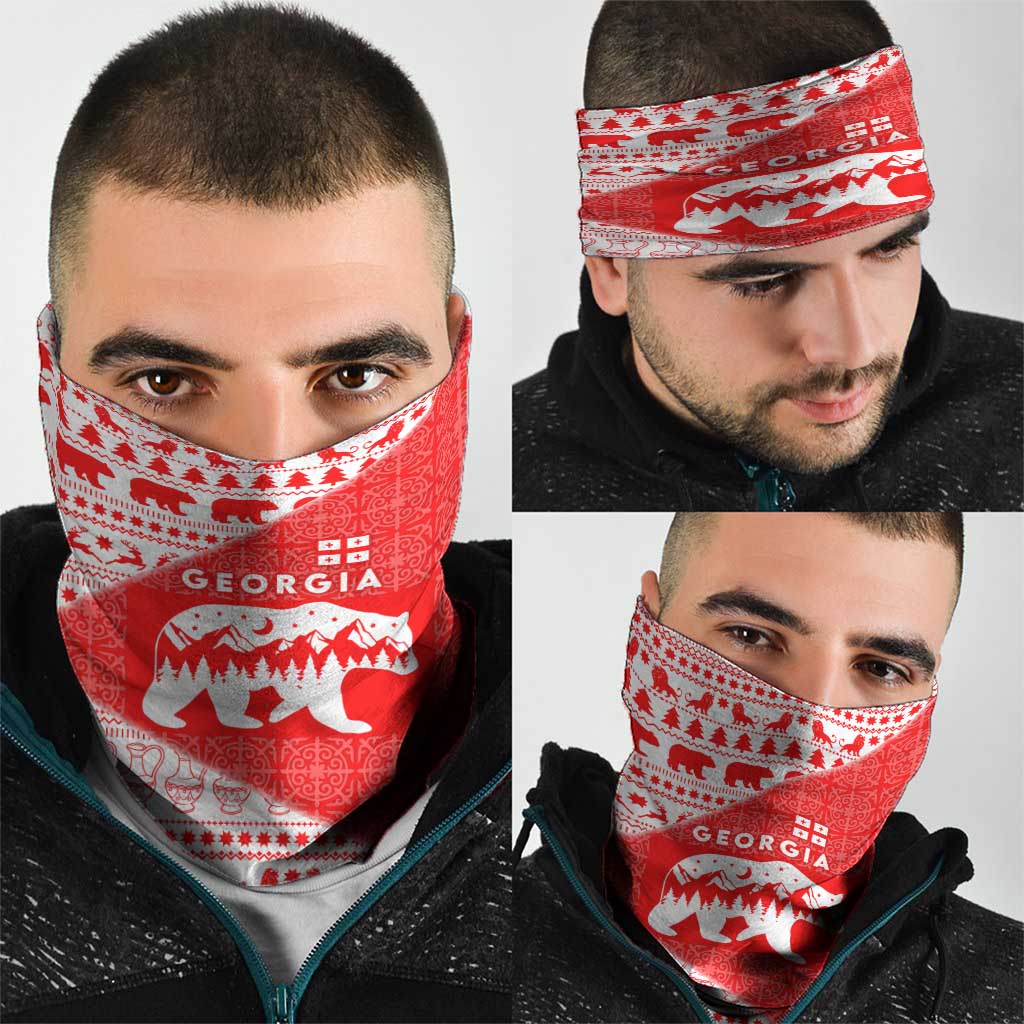 Georgia Christmas Neck Gaiter with Bear Mountains Forest Pattern and Traditional Georgian Design - Wonder Print Shop