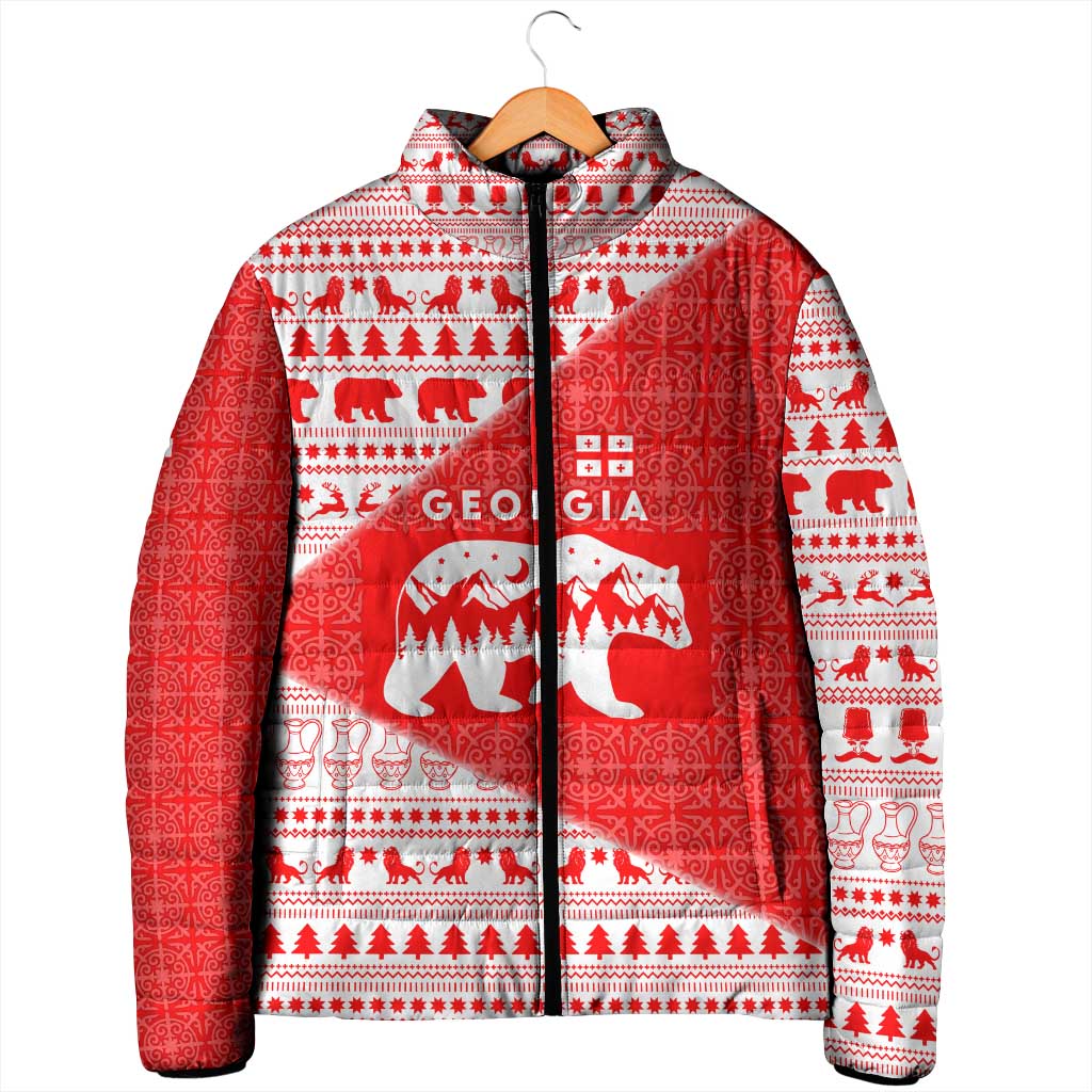 Georgia Christmas Padded Jacket with Bear Mountains Forest Pattern and Traditional Georgian Design - Wonder Print Shop