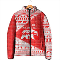 Georgia Christmas Padded Jacket with Bear Mountains Forest Pattern and Traditional Georgian Design - Wonder Print Shop