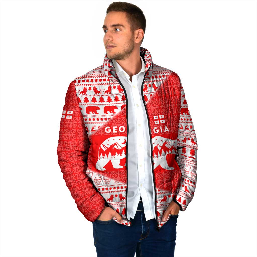 Georgia Christmas Padded Jacket with Bear Mountains Forest Pattern and Traditional Georgian Design - Wonder Print Shop