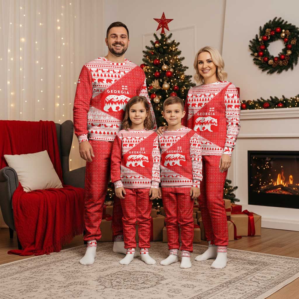 Georgia Christmas Pajama Set with Bear Mountains Forest Pattern and Traditional Georgian Design - Wonder Print Shop