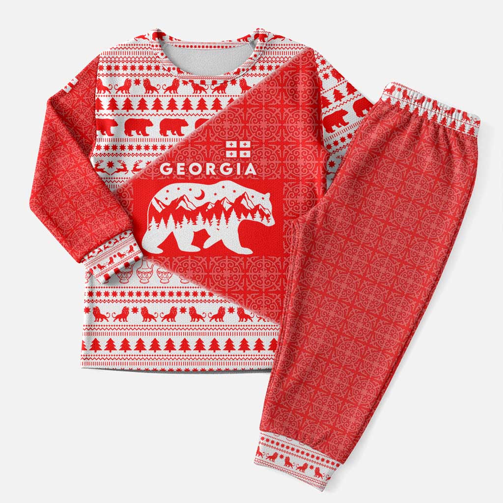 Georgia Christmas Pajama Set with Bear Mountains Forest Pattern and Traditional Georgian Design - Wonder Print Shop