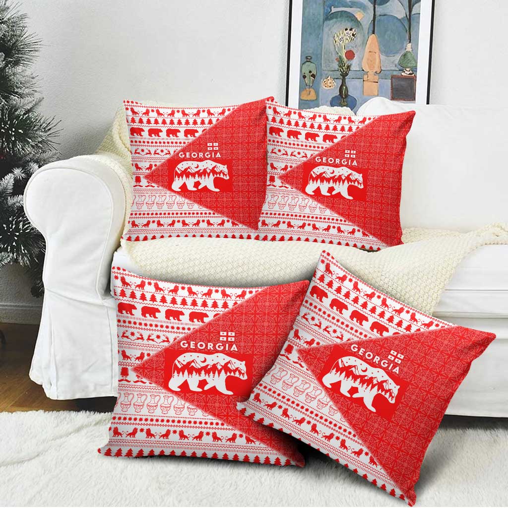 Georgia Christmas Pillow Cover with Bear Mountains Forest Pattern and Traditional Georgian Design - Wonder Print Shop