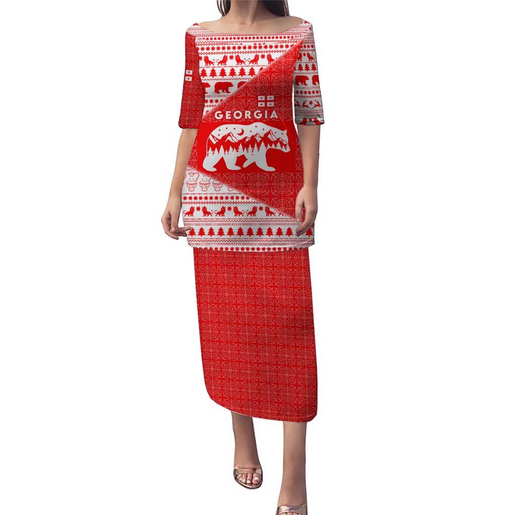 Georgia Christmas Puletasi with Bear Mountains Forest Pattern and Traditional Georgian Design - Wonder Print Shop