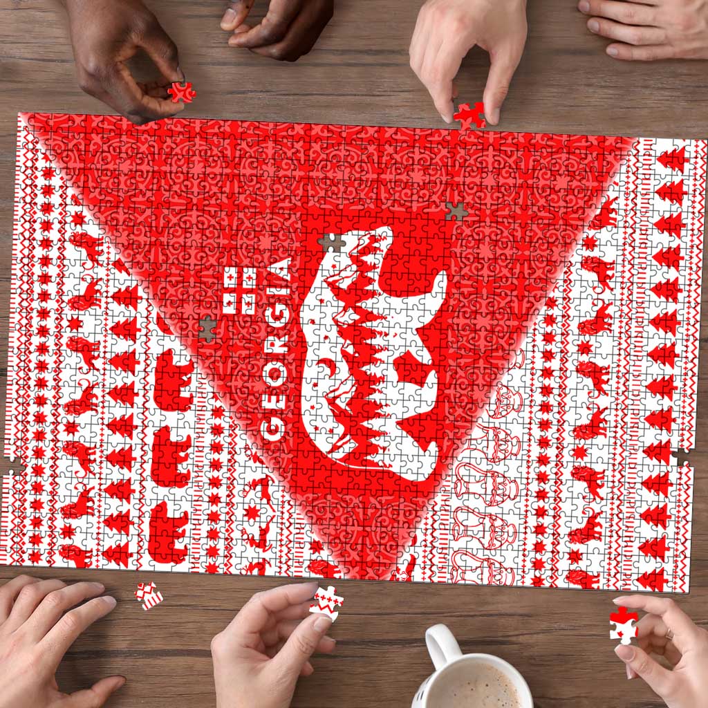 Georgia Christmas Puzzle with Bear Mountains Forest Pattern and Traditional Georgian Design - Wonder Print Shop