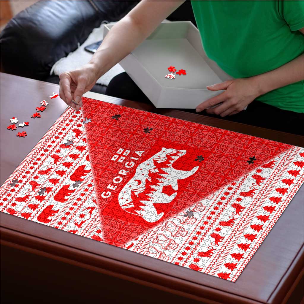Georgia Christmas Puzzle with Bear Mountains Forest Pattern and Traditional Georgian Design - Wonder Print Shop