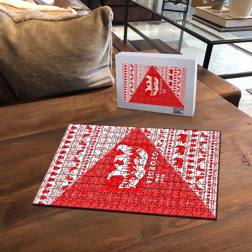 Georgia Christmas Puzzle with Bear Mountains Forest Pattern and Traditional Georgian Design - Wonder Print Shop