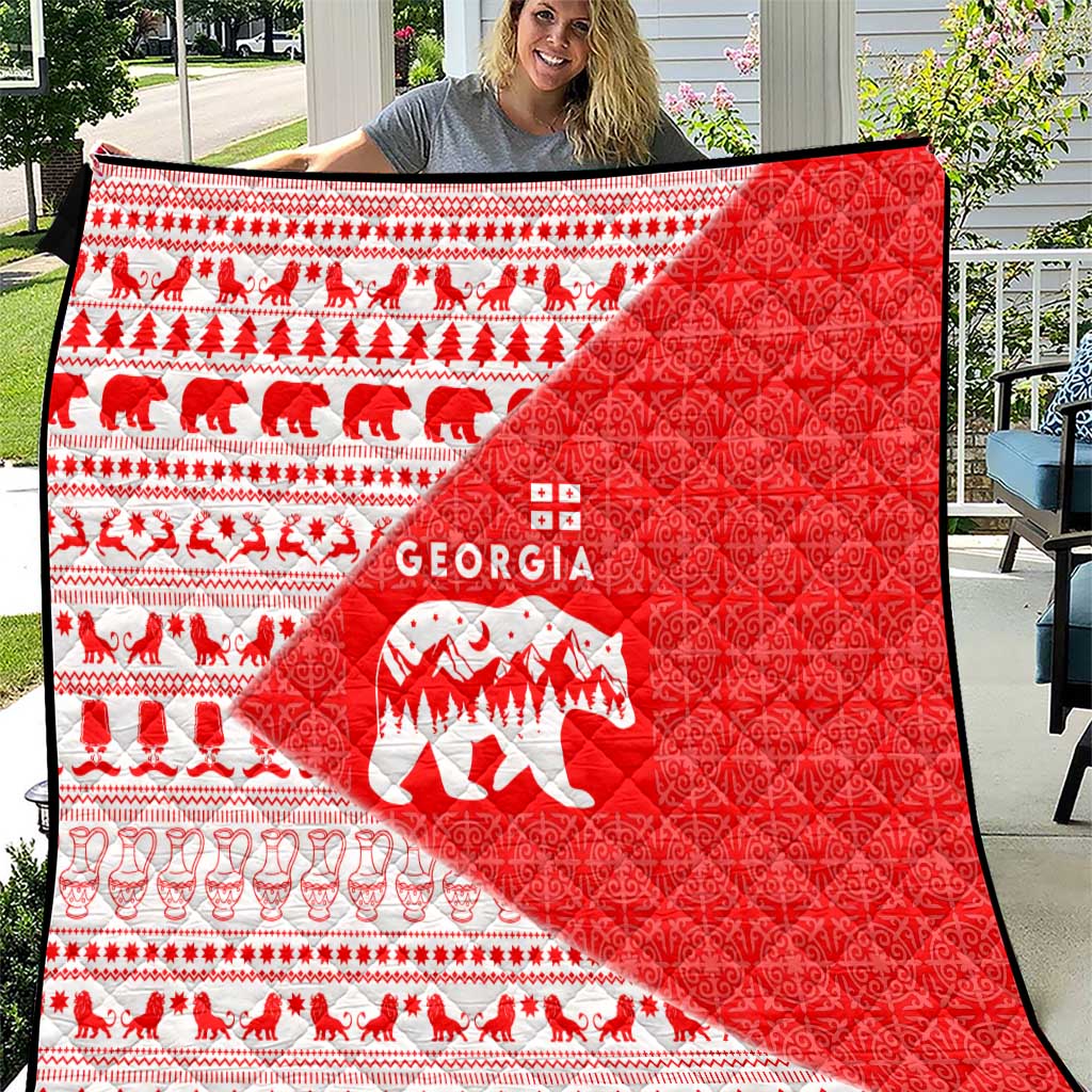 Georgia Christmas Quilt with Bear Mountains Forest Pattern and Traditional Georgian Design - Wonder Print Shop