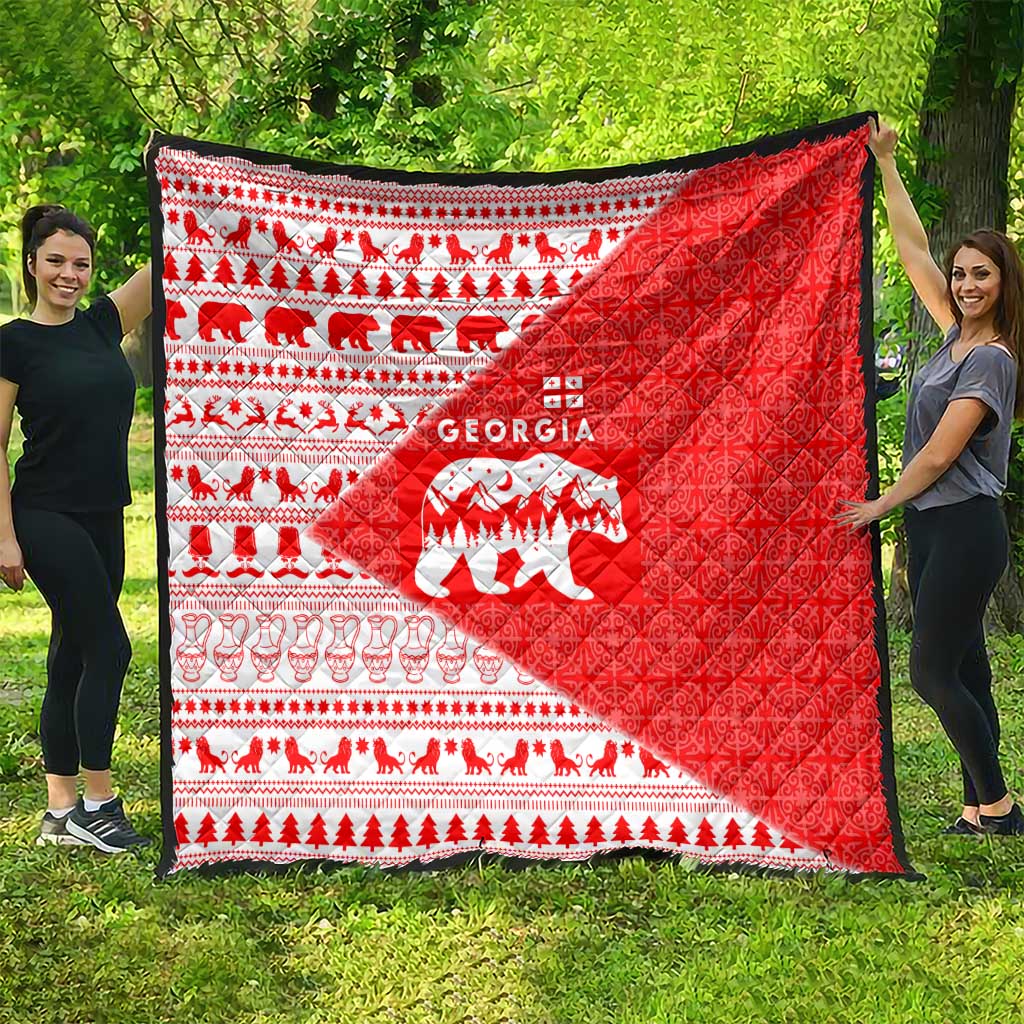 Georgia Christmas Quilt with Bear Mountains Forest Pattern and Traditional Georgian Design - Wonder Print Shop