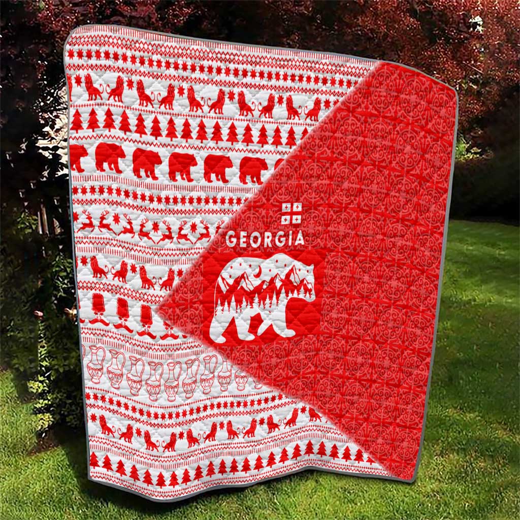 Georgia Christmas Quilt with Bear Mountains Forest Pattern and Traditional Georgian Design - Wonder Print Shop
