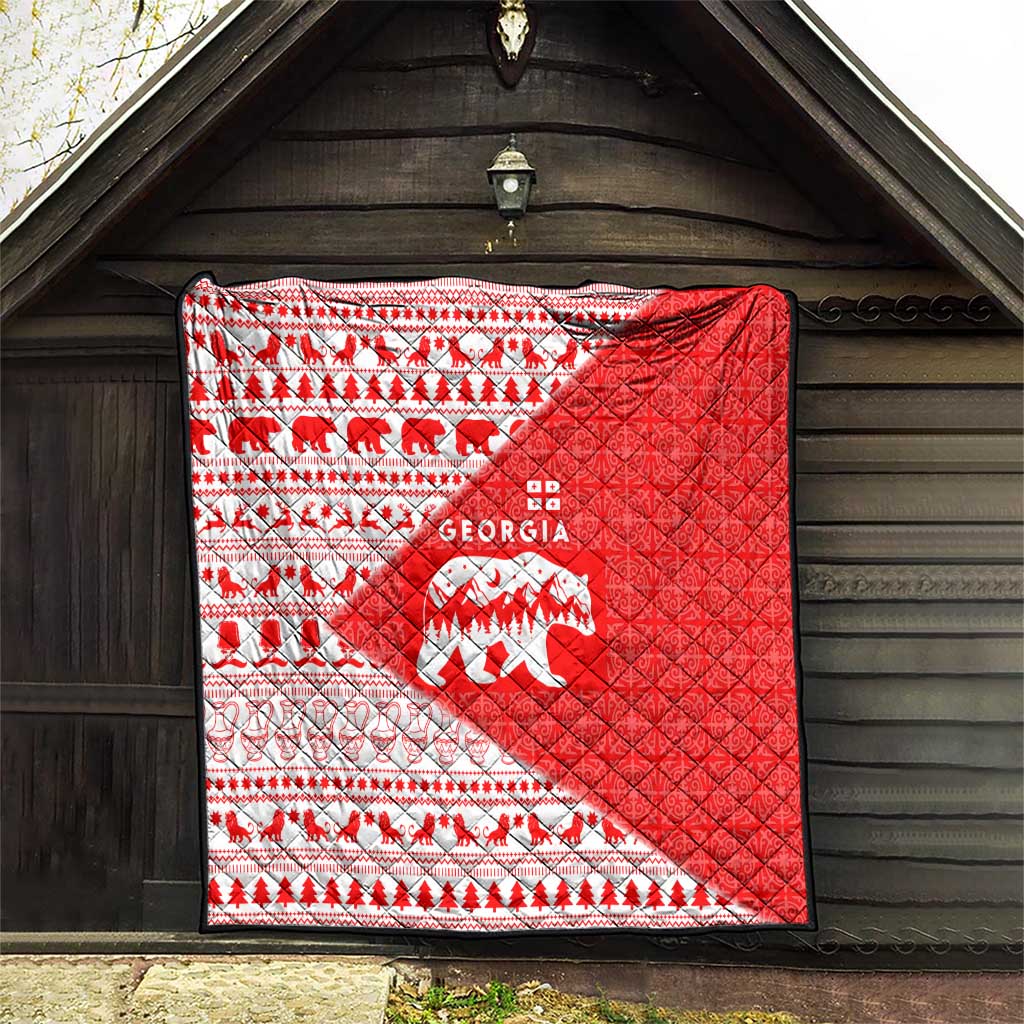 Georgia Christmas Quilt with Bear Mountains Forest Pattern and Traditional Georgian Design - Wonder Print Shop